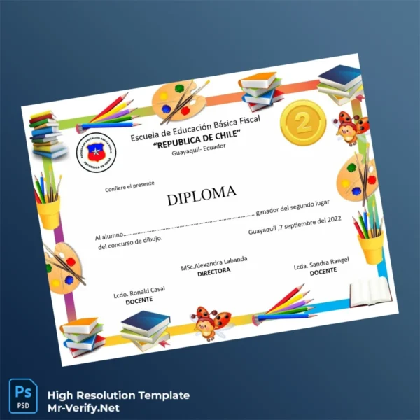 Printable Ecuador Escuela de Educación Básica Fiscal _REPÚBLICA DE CHILE_ Diploma Image Preview - PrintDocs